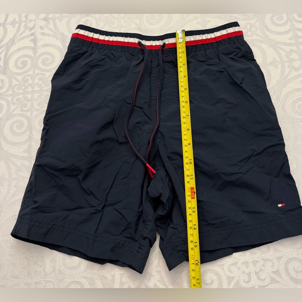 Tommy Hilfiger Dark Blue Swim Trunks Shorts Drawstrings Red White Accents - Picture 7 of 9